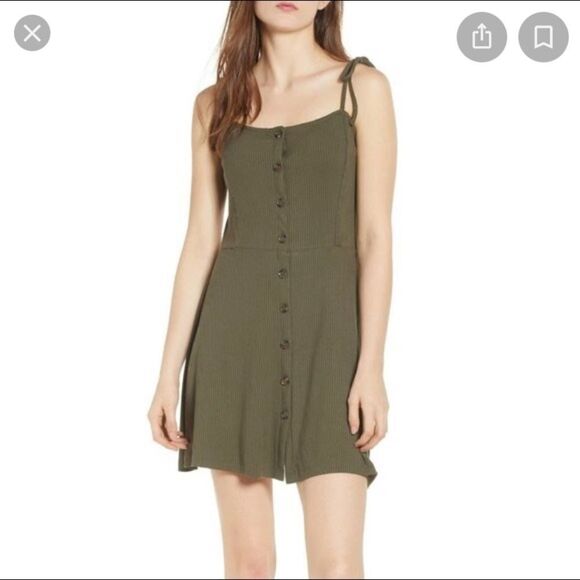 Top shop olive green ribbed front button tie strap mini dress 8 - Picture 1 of 7